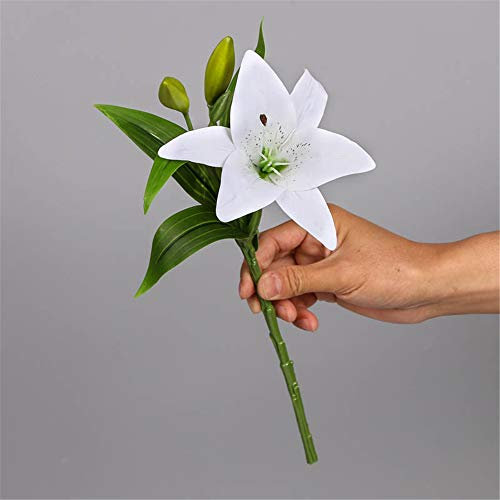 fiori artificiali,3 fiori artificiali di giglio di profumo al tatto, fiori artificiali di giglio di cortometraggio in PVC-6 bianchi