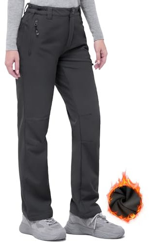 33,000ft Outdoorhose Damen Wanderhose Wasserdicht Softshellhose Winter Ski Hosen Warm Gefüttert Arbeitshose Snowboardhose Winddicht Trekkinghose Grau 42/29L