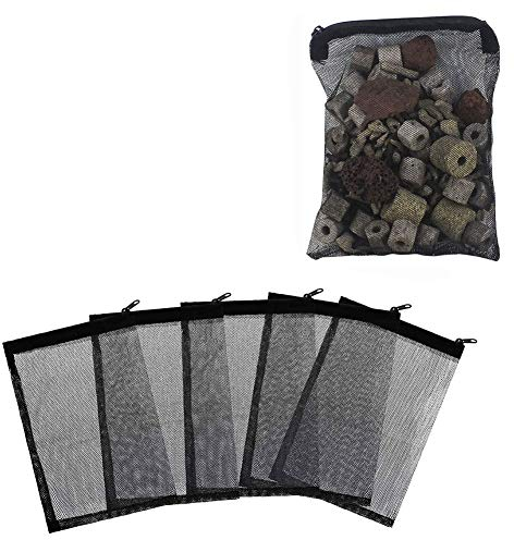 Aquarium Filterbeutel Aquarium Fein Micron Medien Mesh-Filterbeutel wiederverwendbarer Nylon-Beutel der mit Reißverschluss für Fish Tank Bio Ball, Aktivkohle, Aktivkohle-Keramik-Ringe 5pcs Schwarz