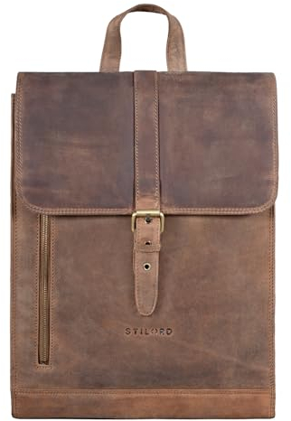 STILORD 'Grover' Mochila Oficina Portátil Vintage Bolsa Mochila in Cuero Elegant Backpack Mochila Bandolera XL para Ordenador de 16 Pulgadas de Piel Vera, Color:marrón - Medio