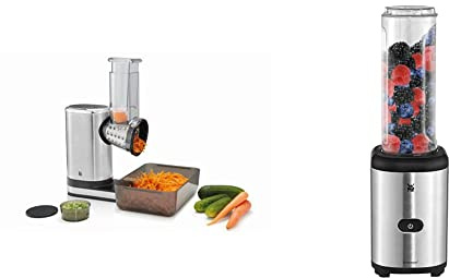 WMF Küchenminis Salat-to-go (150 W, Salatzubereiter, elektrischer Gemüseschneider, 5 Einsätze) & Kult X Mix & Go Mini Smoothie Maker, Standmixer, Blender elektrisch, Shake Mixer 300 Watt