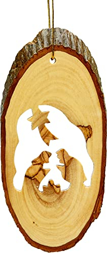 SIKORA BS-OH Baumschmuck Olivenholz Anhänger aus Bethlehem - 28 Modelle wählbar, Olivenholz:No.15 Baumscheibe mit Krippenmotiv H ca 9.5cm