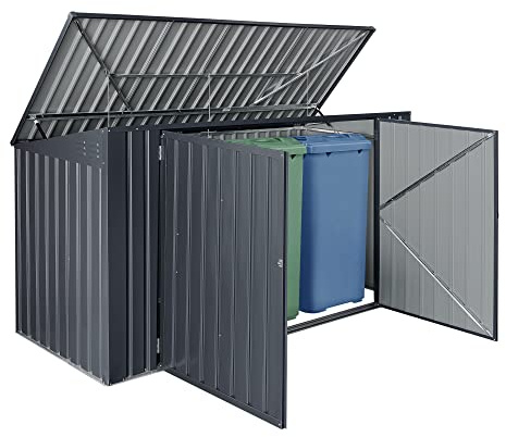 Cache Poubelle Verrouillable Abri de Jardin Polyvalent pour Outils d'Extérieur pour 3 Poubelles de 240 L Acier Galvanisé à Chaud 237 x 101 cm Gris Foncé