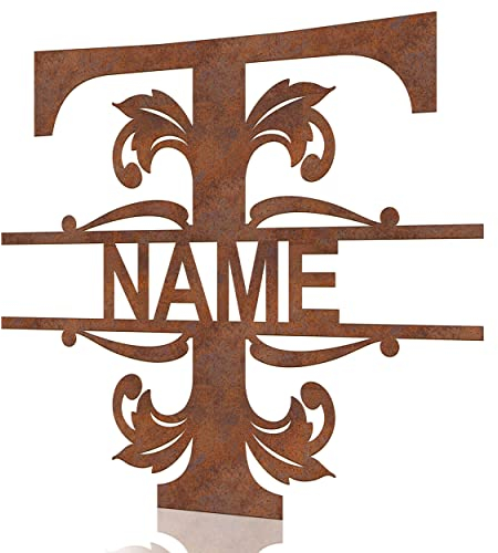 Cosch Edelstahl Personalisiertes Türschild mit Name aus Metall - Namensschild Haustür dekoratives Schild mit Namen für die Haustür - Ihr Monogramm mit 8 Buchstaben als Stahl Deko oder Rost Deko