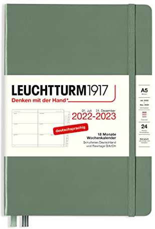 LEUCHTTURM1917 365823 Wochenkalender Medium (A5) 2023, 18 Monate, Olive, Deutsch