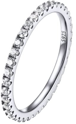 PROSILVER Herren Verlobungsring Ehering Silber 925 Eternity Ring Vorsteckring Größe 59 Weißen Zirkonia Trauring Freundschaftsring Schmuck für Hochzeit Verlobung