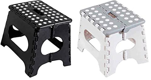 AC - Pack de 2 Taburete Plegable - Fabricado en PVC - Multiusos de plástico Resistente y Duradero. Ideal para escuelas, guarderías u hogar. - 29 x 22 x 27 cm - Blanco y Negro