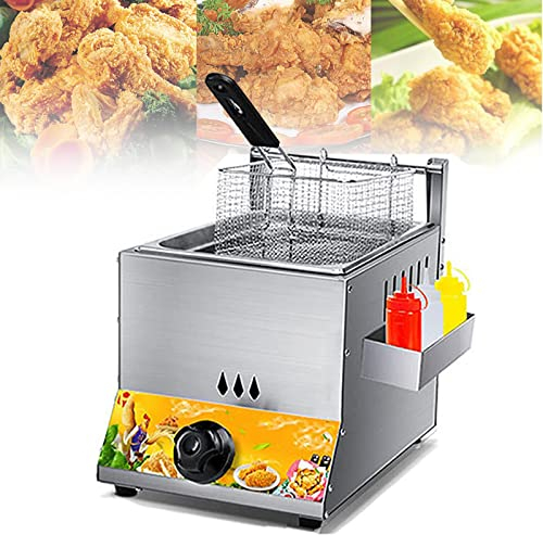 Friggitrice A Gas,Friggitrice Professionale da Banco a Gas da Banco in Acciaio Inossidabile Frittura con Cestello E Coperchio Staccabili in Acciaio Inossidabile,per Patatine Fritte,6L