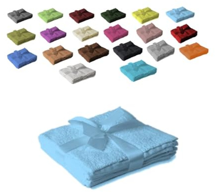 EXKLUSIV HEIMTEXTIL Handtuchserie im Set mit Schleife Marke Seiftuch 4er Set 30 x 30 cm Hellblau