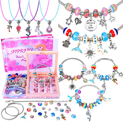 AIPRIDY EEinhorn Meerjungfrau Geschenke,Schmuck Basteln Mädchen, Einschulung Mädchen Bastelset Armbänder Selber Machen Spielzeug,Geschenke Für Mädchen 5 6 7 8 9 10 11 12 Jahre(72 Stücke Rose)