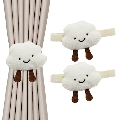 CULASIGN Vorhang Raffhalter, 2 Stück Raffhalter für Vorhänge,Wolken Sterne Seestern Vorhang Seil, Kinder Vorhanghalter Gardinenhalter für Kinderzimmer Vorhang (Weiße Wolke,2pcs)