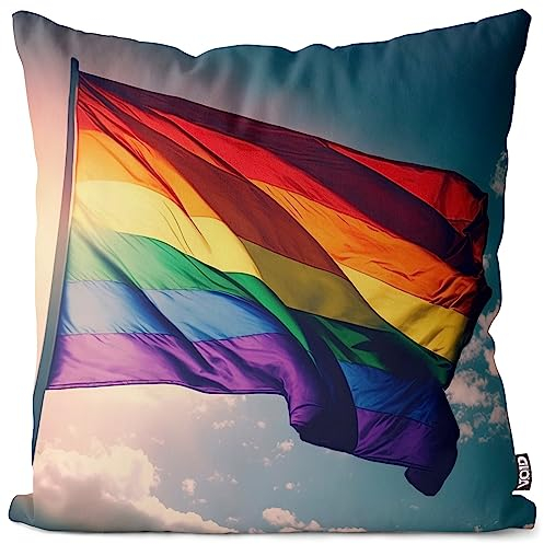 VOID Regenbogen Fahne Flagge Kissenbezug Kissenhülle Polyester wasserfest Outdoor Indoor, Kissen Größe:50 x 50 cm