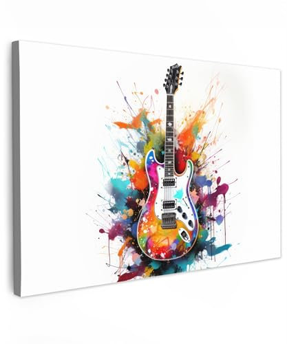 MuchoWow© Quadri Con Cornice 120x80 cm Decorazione Quadri Per Camera Da Letto Quadretti Da Parete Moderni Quadro Moderno Soggiorno Grande Foto Su TelaChitarra - Graffiti - Musica - Bianco - Banksy