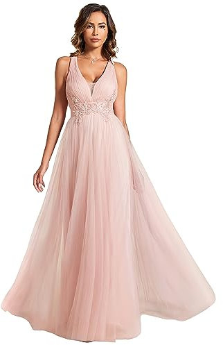 Ever-Pretty Robe de Demoiselle d'honneur A Line Dos Nu Col V sans Manche pour Mariage Rose 44