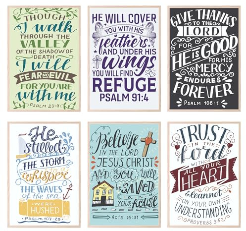 BigWig Prints Scripture Wall Art – Christliche Wanddekoration, Bibelversen Wanddekoration, Psalm 91 Wandkunst, Psalm 23 Wandkunst, christliche Wandkunst, religiöse Wanddekoration – ungerahmt, 6er-Set