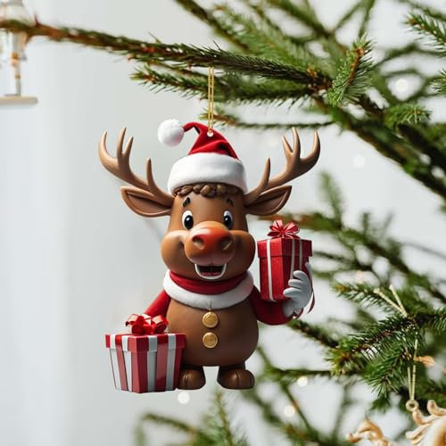 Weihnachtsbaum Rentier Anhänger Acryl 2D Hirsche Weihnachtsanhänger Dekor Christbaumschmuck Niedlicher Weihnachtshirsch Ornament Weihnachtsrentier Baumschmuck Weihnachtsschmuck (H, OneSize)