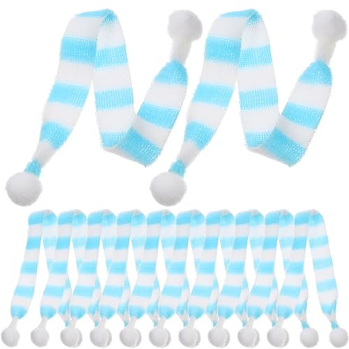HOMSFOU 20 Stück Weihnachts-Mini-Schal Zum Selbermachen Haarball Gestrickt Puppenkleidung Zubehör Weinflasche Halstuch Kleiner Schneemann Dekor Himmelblau