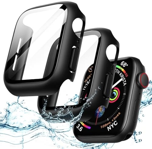 JETech Cover Impermeabile con Pellicola Protettiva per Apple Watch SE (2022/2020) / Series 6 5 4 40mm, Integrato Vetro Temperato Film PC Rigido Protettiva Completa Custodia, 2 Pacco (Nero)