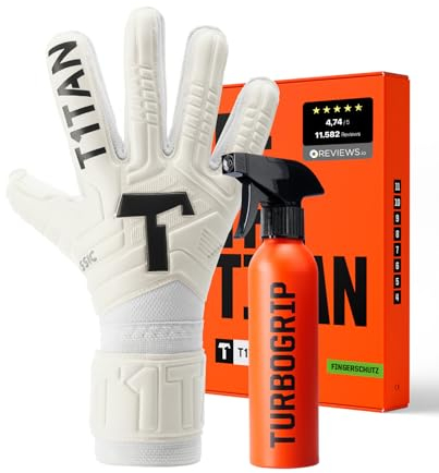 T1TAN Classic White-Out - Gants de Gardien de But - avec Protection des Doigts + Turboclean - Gants de Football pour Gardiens de But - Taille 8