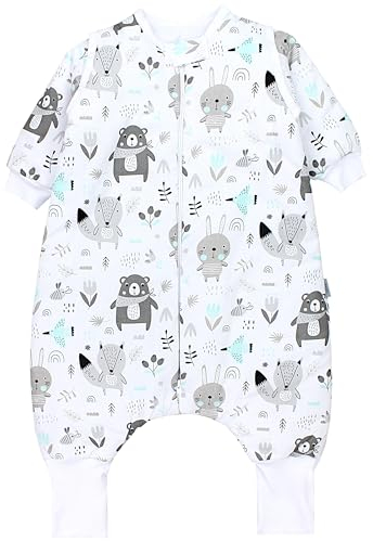 TupTam Baby Schlafsack mit Beinen und Ärmeln OEKO-TEX zertifizierte Materialien, Winterschlafsack 2,5 TOG Unisex, Farbe: Bären/Füchse/Mint, Größe: 80-86