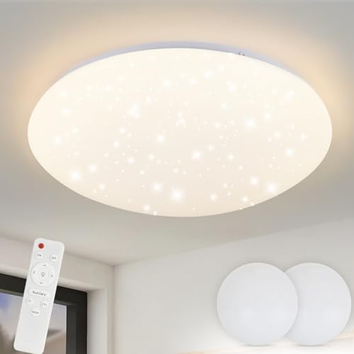 ZMH Deckenlampe LED Deckenleuchte Schlafzimmer - 2ER 37W Schlafzimmerlampe Sternenhimmel Dimmbar mit Fernbedienung Ø30cm Küchenlampe Deckenbeleuchtung Rund Flurlampe für Kinderzimmer Küche Flur