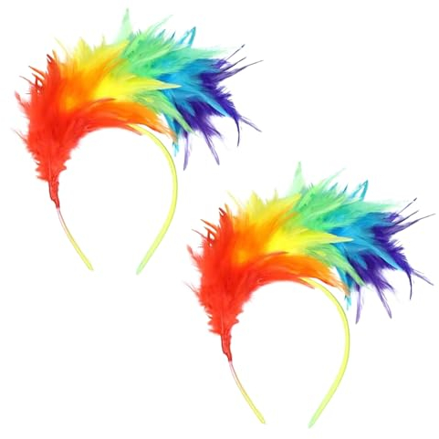 LMOGWL 2pcs bandeau de plume coloré, coiffure de carnaval bandeau de plume arc - en - ciel cerceau de cheveux cosplay coiffure de plume Pâques Halloween Fête de mariage