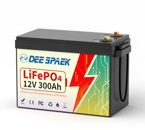 DEESPAEK Batterie Lithium LiFePO4 12V 300Ah,Batterie à Cycle Profond 4000-15000, BMS intégré avec Cellule de qualité A, Max 3840Wh pour Solaire,Caravanes,Camping Car,Moteur à la traîne, Bateau