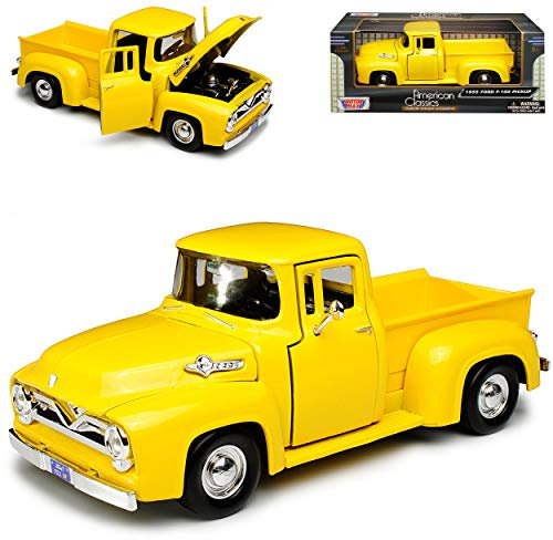 Motormax Ford F-100 Pickup Gelb 2. Generation 1953-1956 1/24 Modell Auto mit individiuellem Wunschkennzeichen