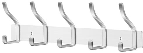 ZUIMENG Percheros Pared, Percha Pared Colgador de Acero Inoxidable, Ganchos para Colgar para Recibidor Baño y Cocina (Plata, 5 Ganchos 1Pcs)