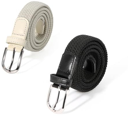 AnJuHoPa Kinder Gürtel Elastik- gürtel stretch Gürtel für Jungen Mädchen,Mehrfarbiger stoffgürtel Damen 3,0 cm breite 100 cm länge mit Metallschnalle (Schwarz und weiß )