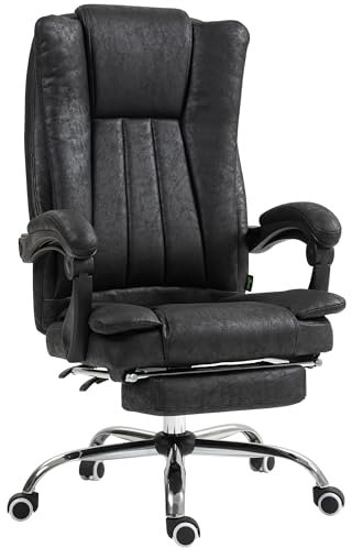 Vinsetto Office Chair, Microfibre Reclining Computer Desk Chair with Footrest and Adjustable Height, Swivel Wheels for Home Office, Black