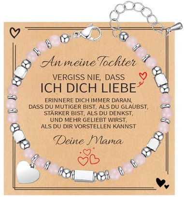 TOLOWOBK Geschenke für Mädchen Damen Edelstein Chakra Armband Mädchen Herz Charm Perlenarmband Heilsteine Perlen Armbänder Weihnachtsgeschenke Geburtstag Geschenke für Tochter Enkelin Schwester