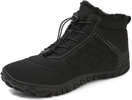 FlexEase Barefoot Bottes de Neige Homme Femme Chaussures Pieds Nus Chaussures Chaudes d'hiver Bottines Doublées de Fourrure Black39EU