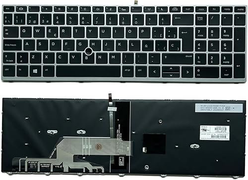 Teclado de portátil para Notebook HP Probook 450 G5 455 G5 470 G5 650 G4 650 G5 L00741 L09595-071 con Marco Plateado con Puntero y retroiluminación Diseño en español