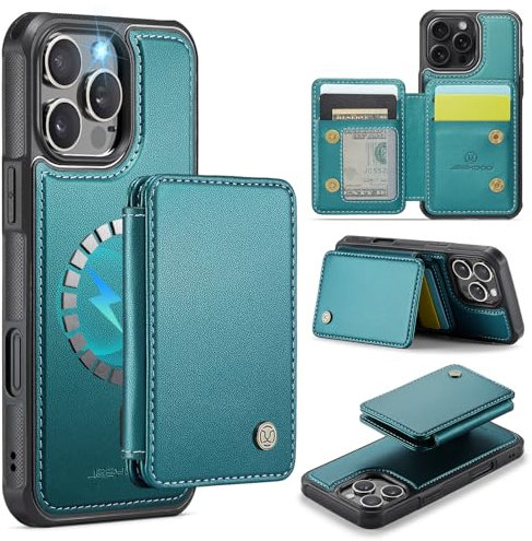 Hongxinyu Wallet Case for iPhone 16 Pro Compatible with MagSafe for Men Women, Detachable Magnetic Wallet Phone Case with Card Slot Holder RFID Blocking for iPhone 16 Pro 6.3 inch (Teal)