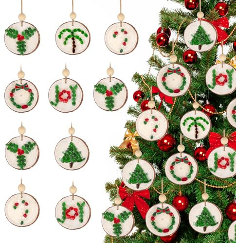 12pcs Christmas Ornaments - Handmade Sea Glass Wooden Christmas Tree Decorations, Coastal Christmas Decorations,Wooden Ornaments for Crafts