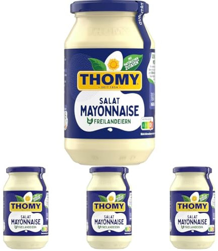 THOMY Salat Mayonnaise, Mayonnaise Salatdressing, Vegetarische, 500 ml Glas, 4er Pack (1 x 500ml)