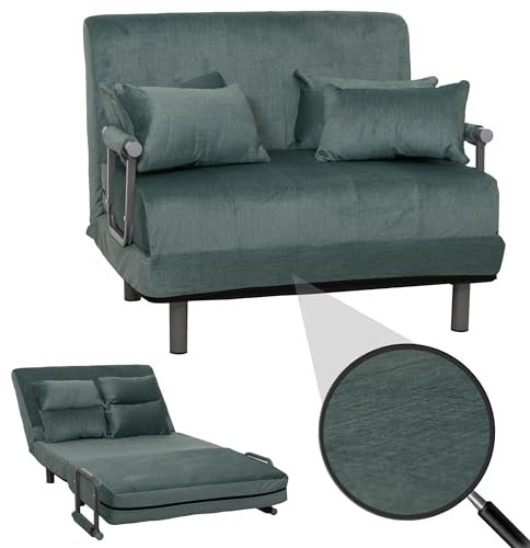 Mendler Schlafsessel HWC-K29, Klappsessel Schlafsofa Gästebett, Liegefläche 190x100cm, Stoff Chenille (370g/m²) - blau-grün