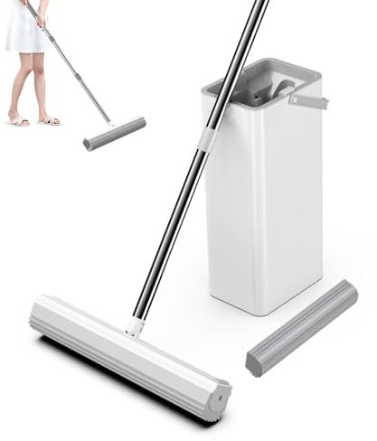 Cubo para fregona con Esponja, fregona y Cubo con Esponja - Cubo para fregona con escurridor,Trapeador y Cubo con escurridor para el hogar, Juego de Cubo de fregona autolavable