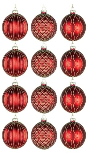 12 Stück/80 mm Glaskugeln, Weihnachtsbaumkugeln, hängende Ornamente, Verschiedene Designs, Weihnachtsbaumschmuck