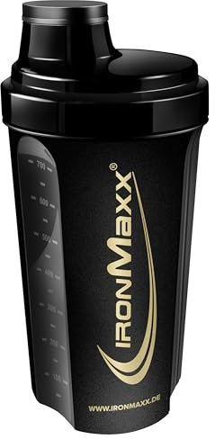 IronMaxx Shaker à protéines - Gladiateur Noir Or 700 ml | Shaker à protéines avec bouchon vissé, passoire, échelle | anti-fuite, sans BPA, lavable