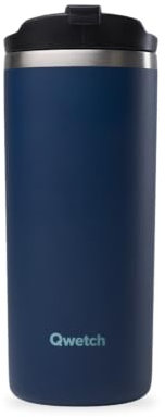 QWETCH - Travel Mug Isotherme -Bleu Marine 470ml - Thermos Café & Thé en Inox - 6h Chaud et 12h Froid - Sans BPA, Étanche, Mug de voyage