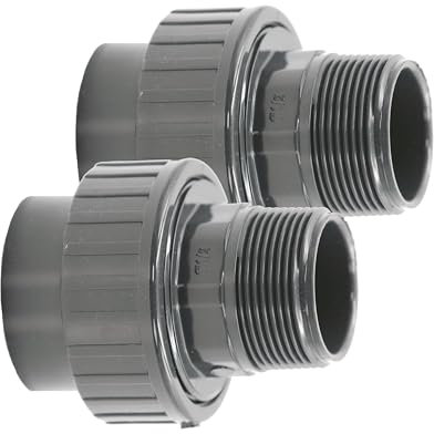 HAF® 2X PVC Fittings Verschraubung mit 50mm Klebemuffe x 2 Außengewinde | Adapter aus grauem PVC-U für Poolverrohrungen & sämtliche Rohrleitungen | Qualität: Made in Europe - Menge: 2 Stück