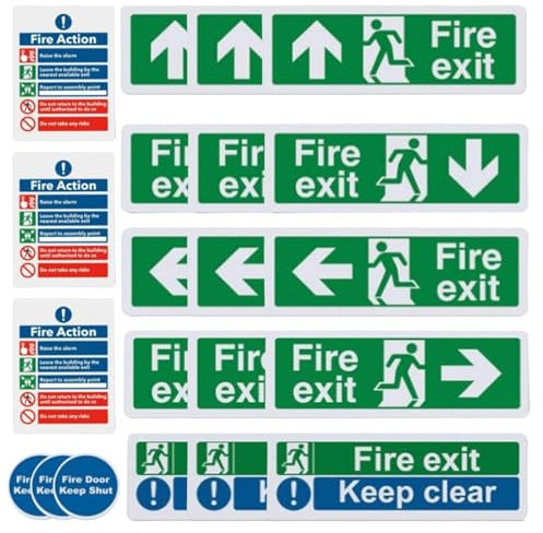 Fire Exit Sign, Adhesive Escape Signs, Large Font Man Running Right Sticker, 3.94x11.81 Inches Pointing Up Sign, Signs, Ideal for Residential, Commercial Use