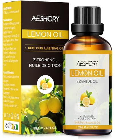 AESHORY Aceite Esencial de Limón 50ml, 100% Naturales Aceites Esenciales de Aromaterapia de Grado Terapéutico para Humidificador Difusores, Masaje, Baño, Cuidado del Cabello y la Piel