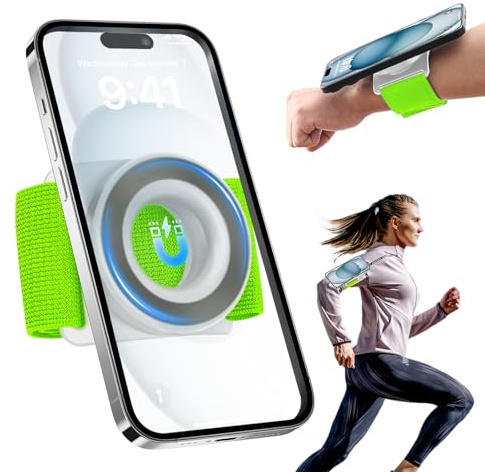 TOPGO Running Phone Holder for iPhone [360° Rotatable & Upgrade Anti-Drop] Magnetic Wrist Phone Holder, Magsafe Armband Compatible with iPhone 16 Pro and Android - Green