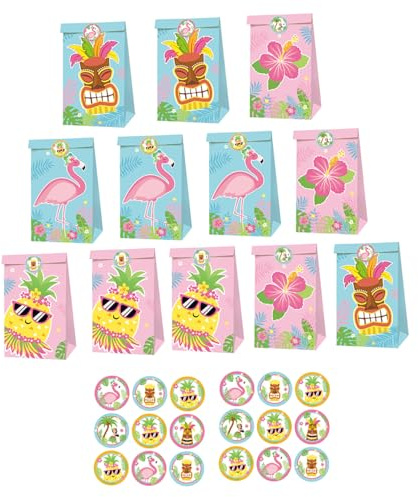 HEATSHAKING 1 Satz Hawaii Party Geschenktüten Stilvolle Flamingo Papiertüten für Feiern Teiliges mit Aufklebern Wiederverwendbar und für Mitgebsel und Süßigkeiten