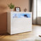 ELEGANT 2 Doors Sideboard with LED Lights, High Gloss Display Cabinet Storage Unit with Open Compartment for Living Room Bedroom, W1080 x D400 x H920mm