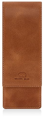 BROWN BEAR Schreibgeräte-Etui Leder Braun Cognac für 3 Stifte - BB 80-3 CBR | Echtleder Vintage Stifteetui Golf mit Magnet-Verschluss für Kugelschreiber & Füller
