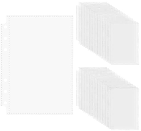 60 Pcs Pochettes Plastiques Perforées A6, Pochette Transparente A6, Pochettes en Plastique Transparent Imperméables avec 6 Trous pour Classeur à Anneaux Documents Cahiers Cartes